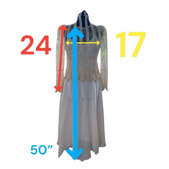 Vtg Cachet By Bari Protas Champagne Ivory Lace Maxi Dress 5 6 Victorian Wedding - Picture 15 of 15